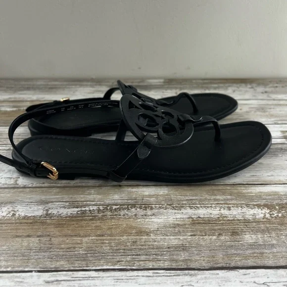 Coach Jaci Logo Leather Sandals - Picture 4 of 13